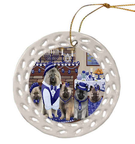 Happy Hanukkah Family Keeshond Dogs Ceramic Doily Ornament DPOR57628