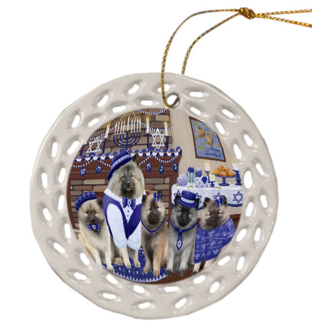 Happy Hanukkah Family Keeshond Dogs Doily Ornament DPOR57986