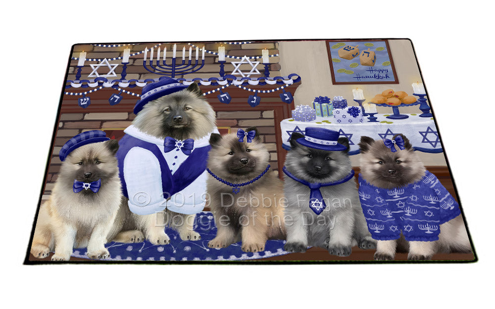 Happy Hanukkah Family and Happy Hanukkah Both Keeshond Dogs Floormat FLMS54146