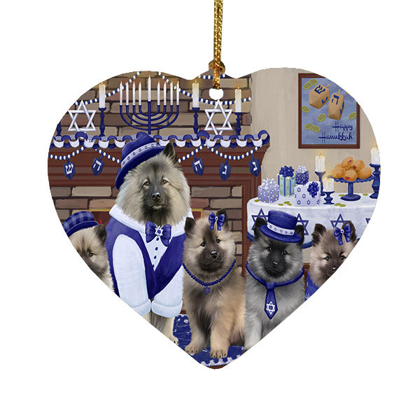 Happy Hanukkah Family Keeshond Dogs Heart Christmas Ornament HPOR57628