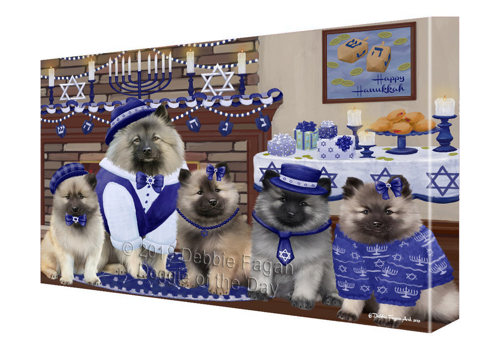 Happy Hanukkah Family and Happy Hanukkah Both Keeshond Dogs Canvas Print Wall Art Décor CVS141245