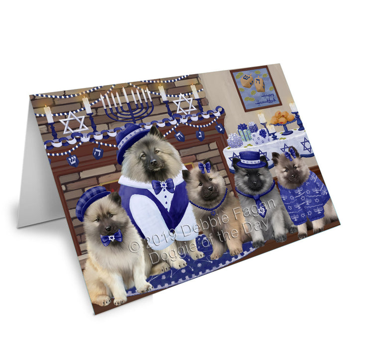 Happy Hanukkah Family Keeshond Dogs Handmade Artwork Assorted Pets Greeting Cards and Note Cards with Envelopes for All Occasions and Holiday Seasons GCD78230