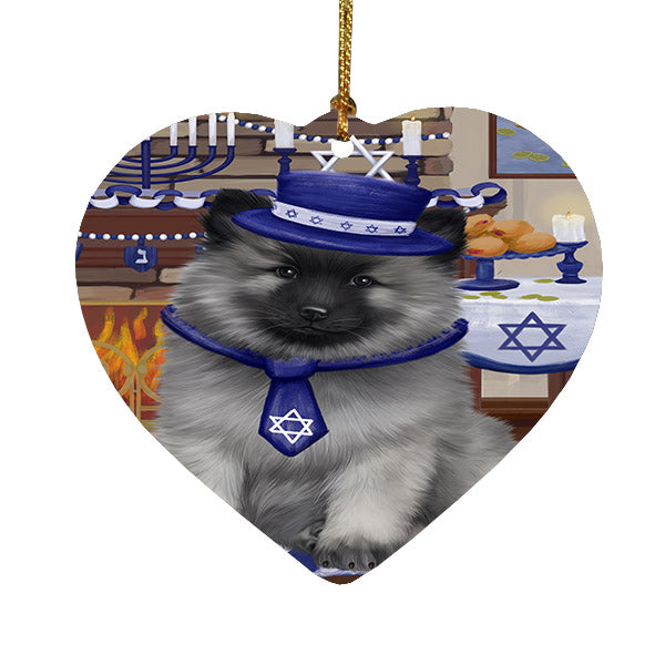 Happy Hanukkah Keeshond Dog Heart Christmas Ornament HPOR57684