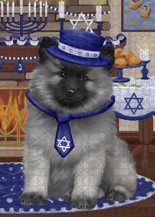 Happy Hanukkah Family and Happy Hanukkah Both Keeshond Dog Puzzle with Photo Tin PUZL97044
