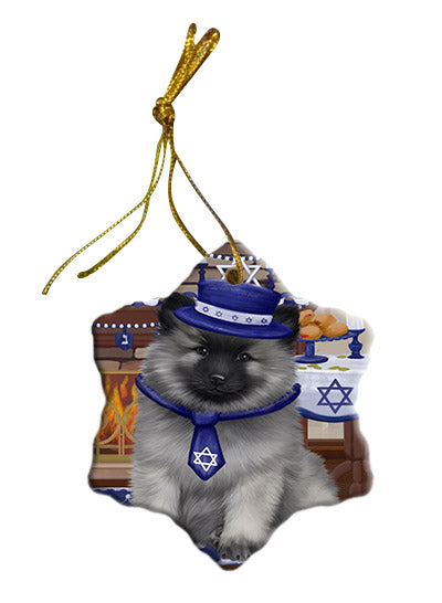 Happy Hanukkah Keeshond Dog Star Porcelain Ornament SPOR57684