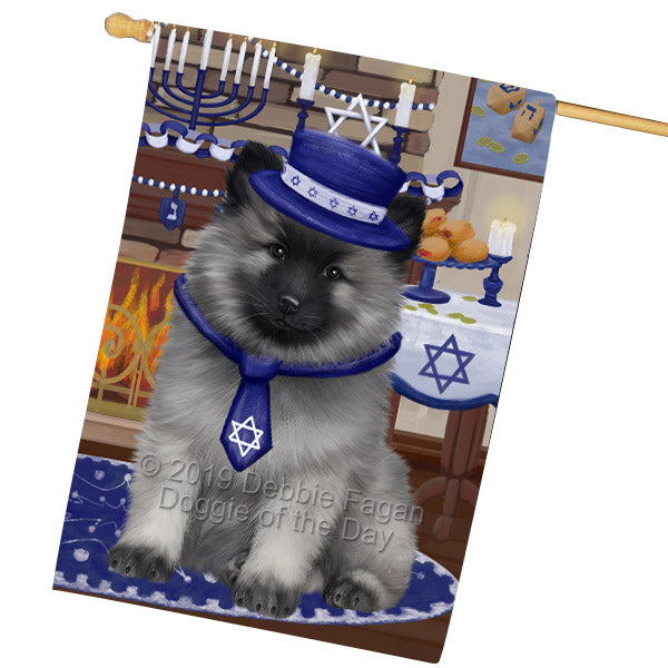 Happy Hanukkah Family and Happy Hanukkah Both Keeshond Dog House Flag FLG65784