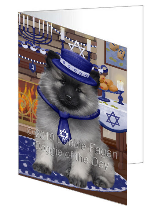 Happy Hanukkah Keeshond Dog Handmade Artwork Assorted Pets Greeting Cards and Note Cards with Envelopes for All Occasions and Holiday Seasons GCD78398