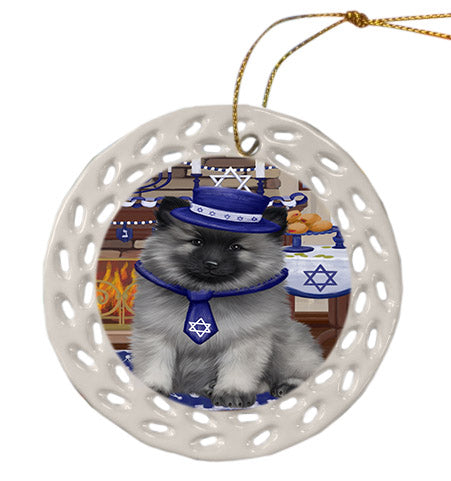 Happy Hanukkah Keeshond Dog Ceramic Doily Ornament DPOR57684