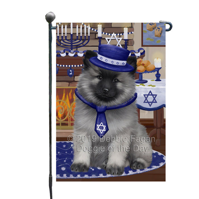 Happy Hanukkah Family and Happy Hanukkah Both Keeshond Dog Garden Flag GFLG65728