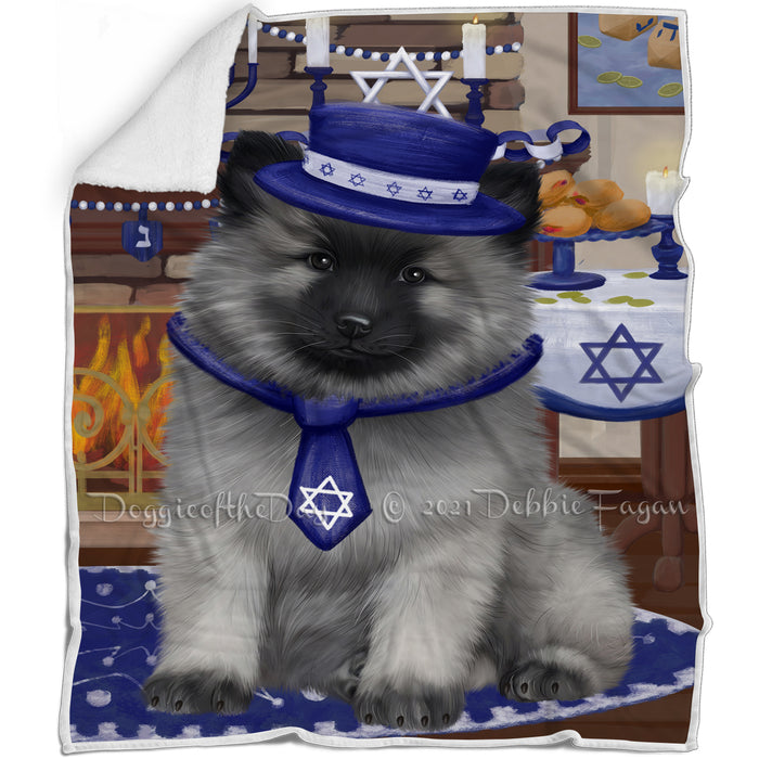 Happy Hanukkah Family and Happy Hanukkah Both Keeshond Dog Blanket BLNKT140114