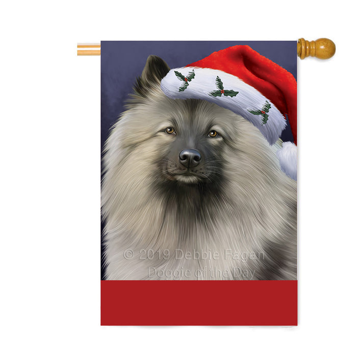 Personalized Christmas Holidays Keeshond Dog Wearing Santa Hat Portrait Head Custom House Flag FLG-DOTD-A59893
