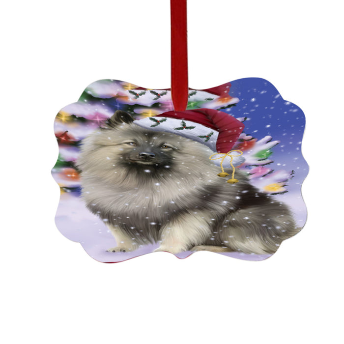 Winterland Wonderland Keeshond Dog In Christmas Holiday Scenic Background Double-Sided Photo Benelux Christmas Ornament LOR49594