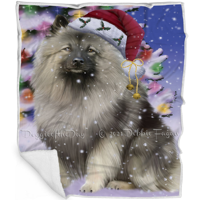 Winterland Wonderland Keeshond Dog In Christmas Holiday Scenic Background Blanket BLNKT101217