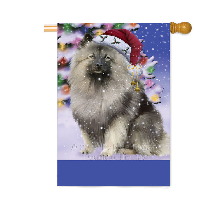 Personalized Winterland Wonderland Keeshond Dog In Christmas Holiday Scenic Background Custom House Flag FLG-DOTD-A61388