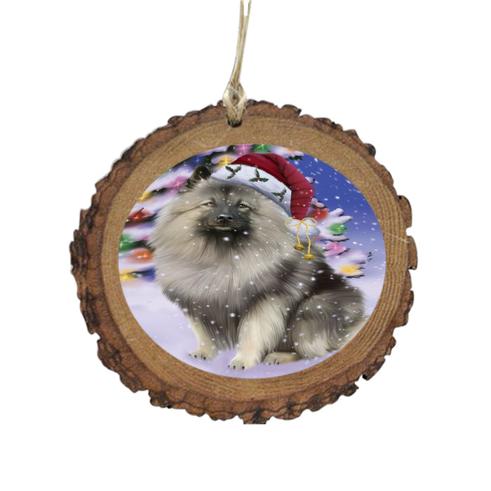 Winterland Wonderland Keeshond Dog In Christmas Holiday Scenic Background Wooden Christmas Ornament WOR49594