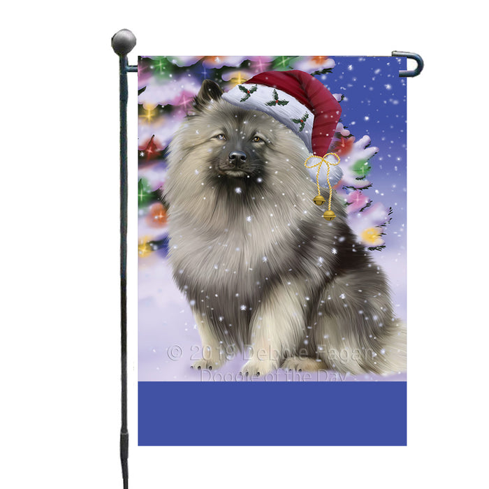 Personalized Winterland Wonderland Keeshond Dog In Christmas Holiday Scenic Background Custom Garden Flags GFLG-DOTD-A61332