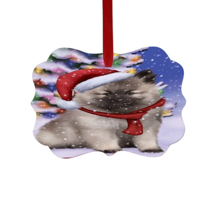 Winterland Wonderland Keeshond Dog In Christmas Holiday Scenic Background Double-Sided Photo Benelux Christmas Ornament LOR49595