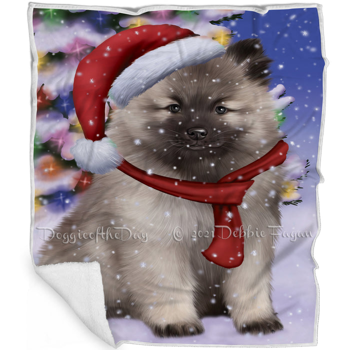 Winterland Wonderland Keeshond Dog In Christmas Holiday Scenic Background Blanket BLNKT101226