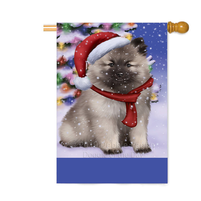 Personalized Winterland Wonderland Keeshond Dog In Christmas Holiday Scenic Background Custom House Flag FLG-DOTD-A61389