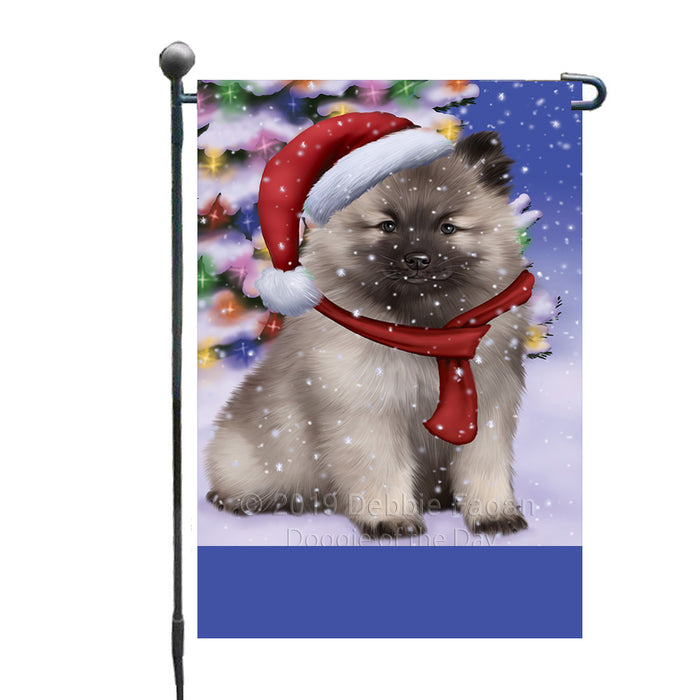 Personalized Winterland Wonderland Keeshond Dog In Christmas Holiday Scenic Background Custom Garden Flags GFLG-DOTD-A61333