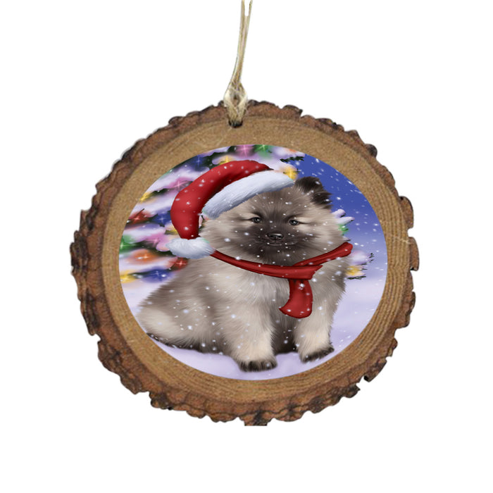Winterland Wonderland Keeshond Dog In Christmas Holiday Scenic Background Wooden Christmas Ornament WOR49595