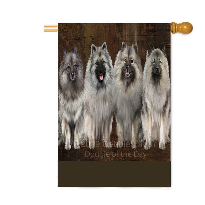 Personalized Rustic 4 Keeshond Dogs Custom House Flag FLG64428