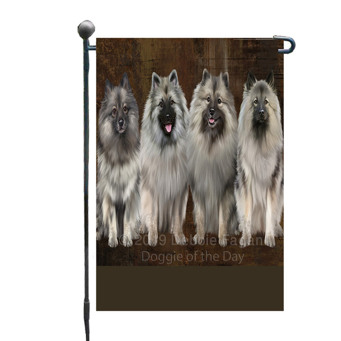 Personalized Rustic 4 Keeshond Dogs Custom Garden Flag GFLG63351