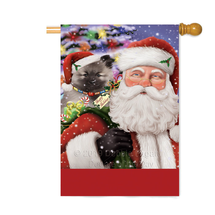 Personalized Santa Carrying Keeshond Dog and Christmas Presents Custom House Flag FLG-DOTD-A63478
