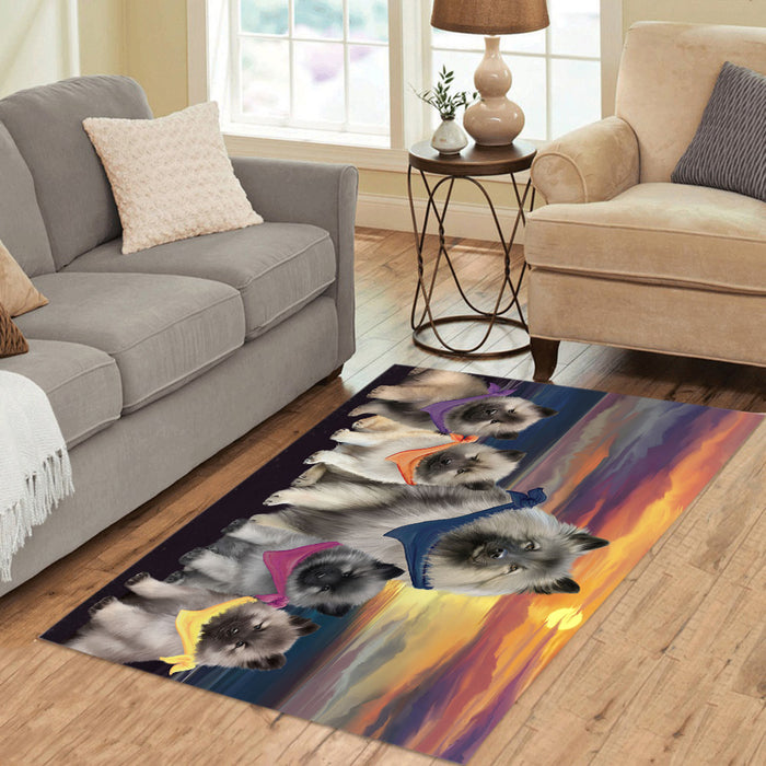 Family Sunset Portrait Keeshond Dogs Area Rug