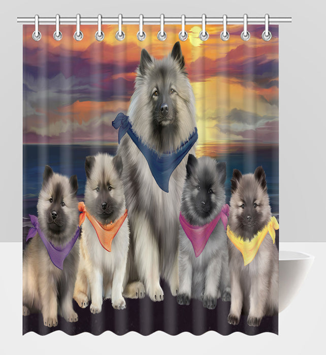 Family Sunset Portrait Keeshond Dogs Shower Curtain