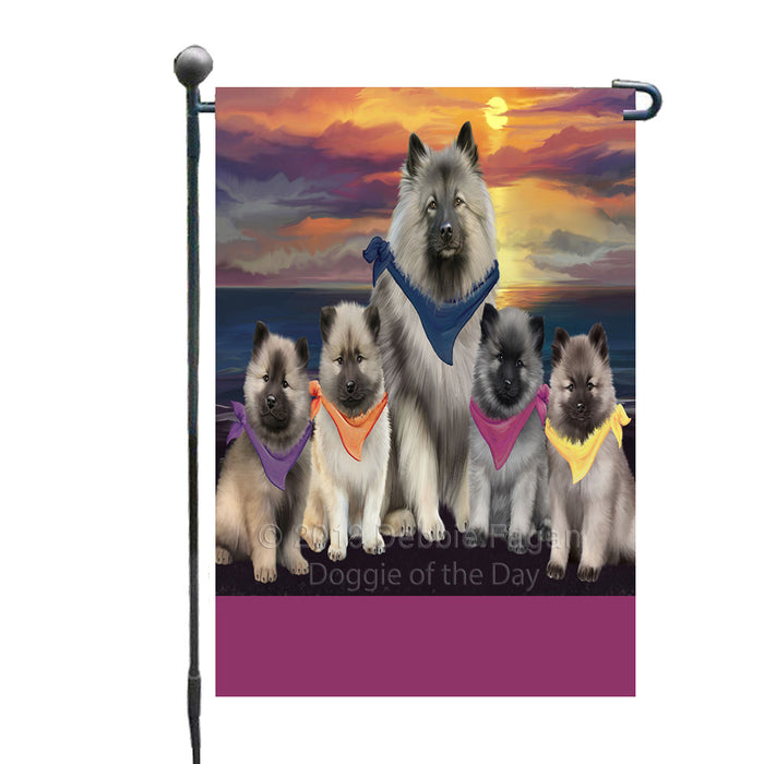 Personalized Family Sunset Portrait Keeshond Dogs Custom Garden Flags GFLG-DOTD-A60609