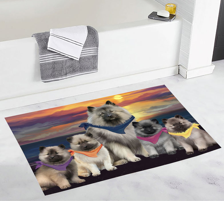 Family Sunset Portrait Keeshond Dogs Bath Mat