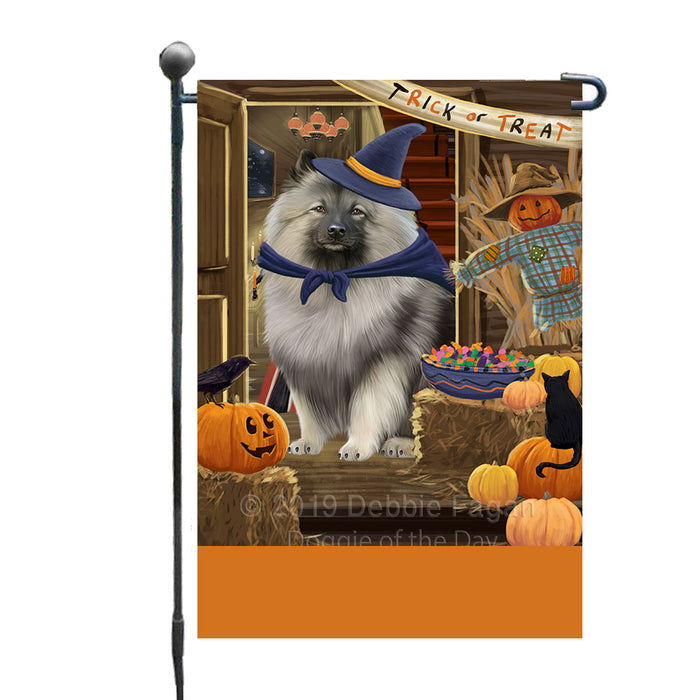 Personalized Enter at Own Risk Trick or Treat Halloween Keeshond Dog Custom Garden Flags GFLG-DOTD-A59621