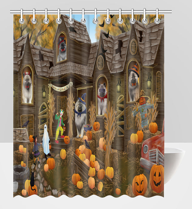 Haunted House Halloween Trick or Treat Keeshond Dogs Shower Curtain