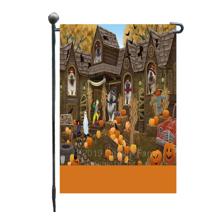 Personalized Haunted House Trick or Treat Halloween Keeshond Dogs Custom Garden Flags GFLG-DOTD-A59622