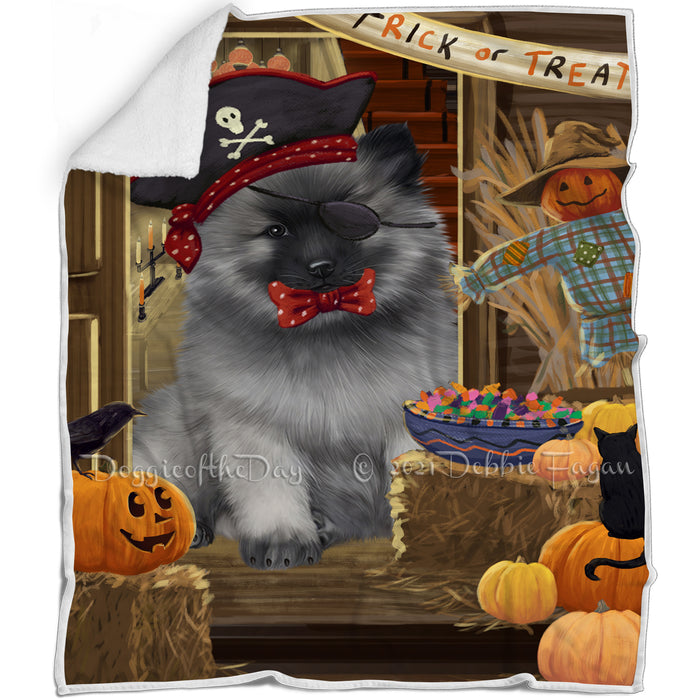 Enter at Own Risk Trick or Treat Halloween Keeshond Dog Blanket BLNKT95880