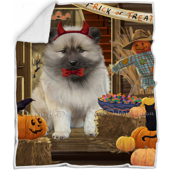 Enter at Own Risk Trick or Treat Halloween Keeshond Dog Blanket BLNKT95889