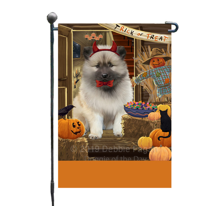 Personalized Enter at Own Risk Trick or Treat Halloween Keeshond Dog Custom Garden Flags GFLG-DOTD-A59623