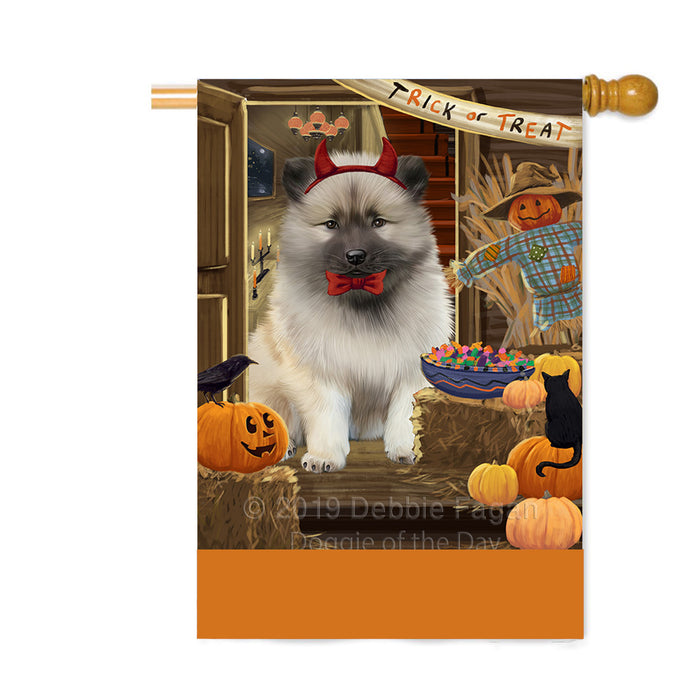 Personalized Enter at Own Risk Trick or Treat Halloween Keeshond Dog Custom House Flag FLG-DOTD-A59679