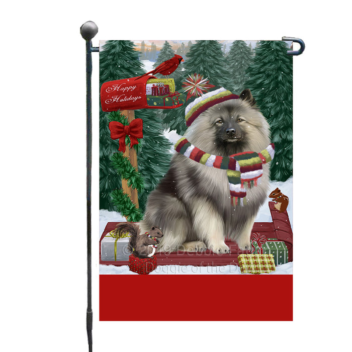 Personalized Merry Christmas Woodland Sled  Keeshond Dog Custom Garden Flags GFLG-DOTD-A61613