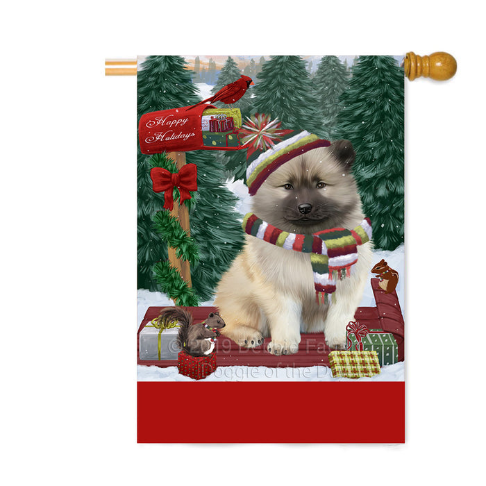 Personalized Merry Christmas Woodland Sled Keeshond Dog Custom House Flag FLG-DOTD-A61670