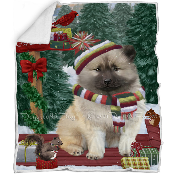 Merry Christmas Woodland Sled Keeshond Dog Blanket BLNKT114042