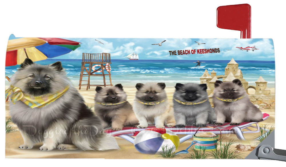 Pet Friendly Beach Keeshond Dogs Magnetic Mailbox Cover Both Sides Pet Theme Printed Decorative Letter Box Wrap Case Postbox Thick Magnetic Vinyl Material