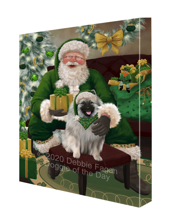 Christmas Irish Santa with Gift and Keeshond Dog Canvas Print Wall Art Décor CVS147779