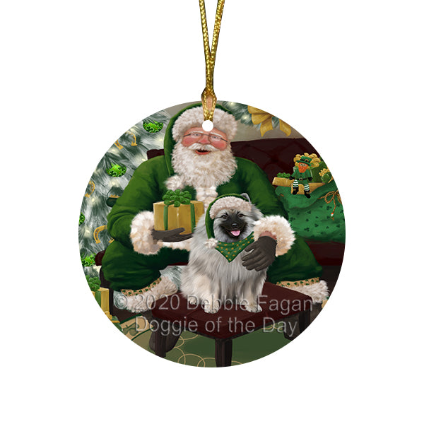 Christmas Irish Santa with Gift and Siberian Husky Dog Round Flat Christmas Ornament RFPOR57935