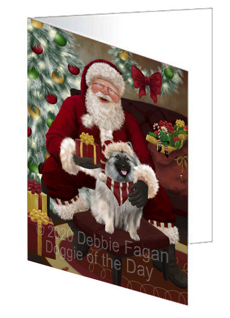 Santa's Christmas Surprise Keeshond Dog Handmade Artwork Assorted Pets Greeting Cards and Note Cards with Envelopes for All Occasions and Holiday Seasons