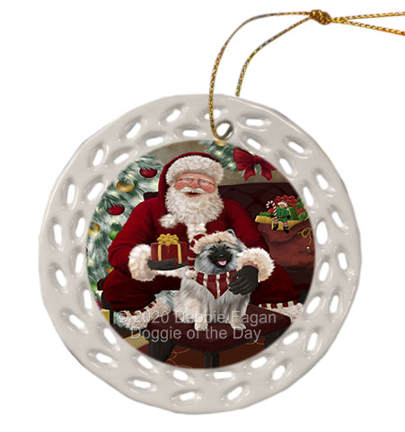 Santa's Christmas Surprise Keeshond Dog Doily Ornament DPOR59597