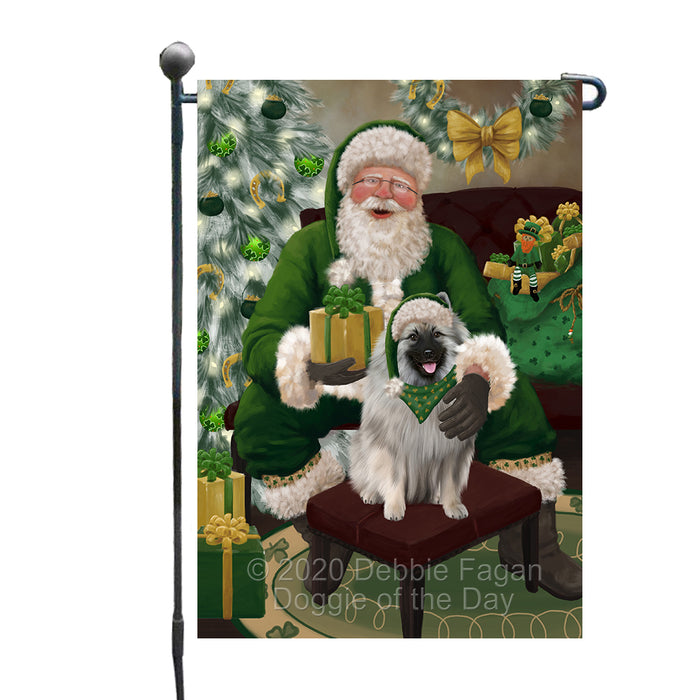 Christmas Irish Santa with Gift and Keeshond Dog Garden Flag GFLG66653