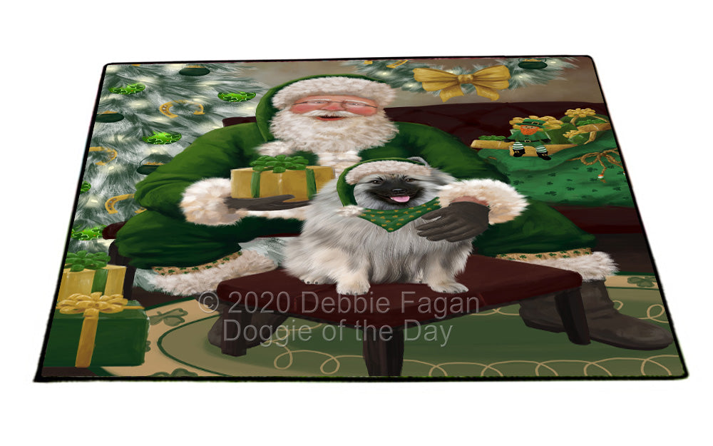 Christmas Irish Santa with Gift and Keeshond Dog Indoor/Outdoor Welcome Floormat - Premium Quality Washable Anti-Slip Doormat Rug FLMS57184