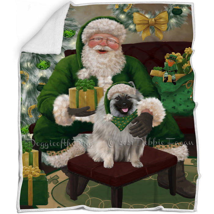 Christmas Irish Santa with Gift and Keeshond Dog Blanket BLNKT141393